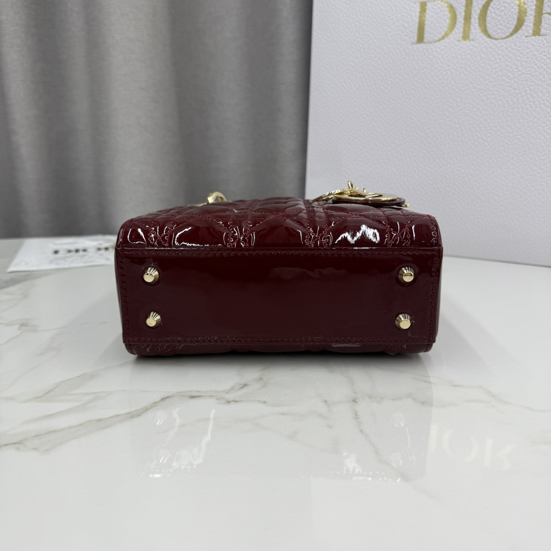 Dior原單酒紅漆皮Lady Dior小包女用小巧時尚鏈條設計| 9 Dior原單酒紅漆皮Lady Dior小包女用小巧時尚鏈條設計