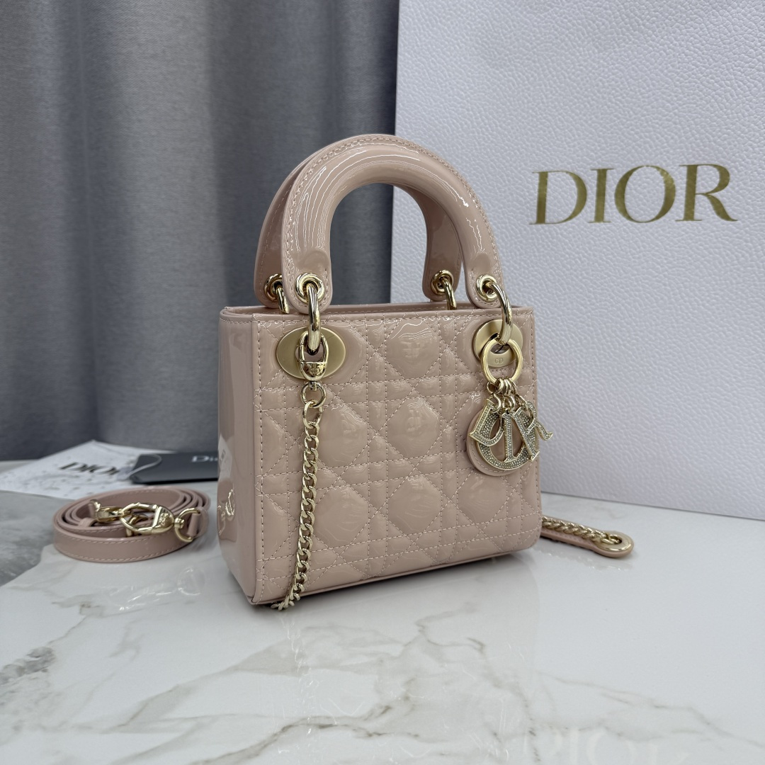 Dior一比一裸粉漆皮Lady Dior女包迷你款氣質輕奢設計| 14 Dior一比一裸粉漆皮Lady Dior女包迷你款氣質輕奢設計