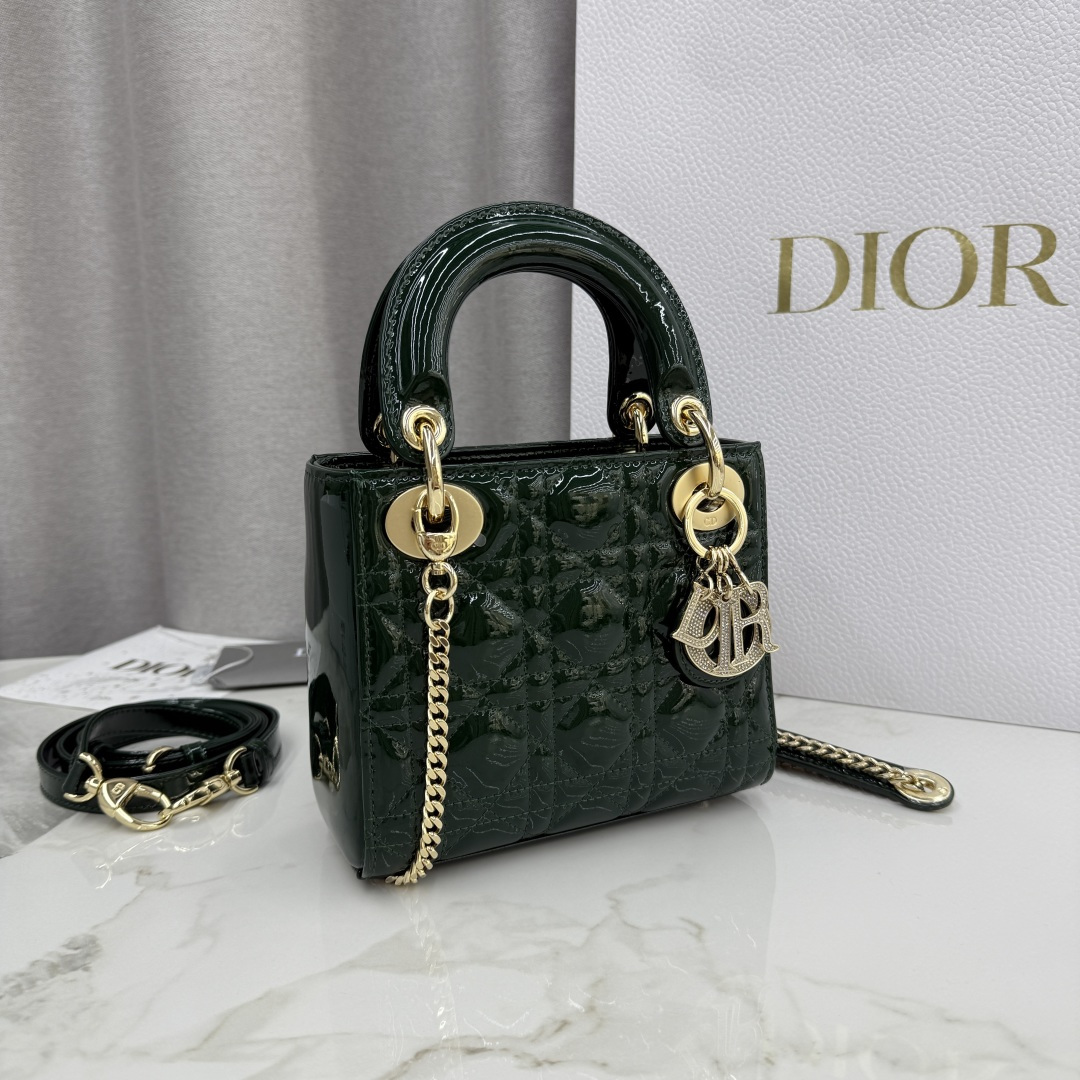 Dior A貨墨綠漆皮Lady Dior小包女用經典風格人氣款| 14 Dior A貨墨綠漆皮Lady Dior小包女用經典風格人氣款