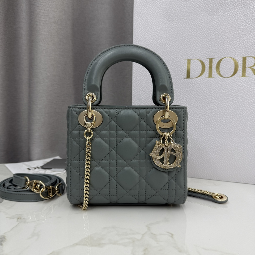 Dior原單墨灰戴妃迷你包 女士鏈條設計手提小包| 6 Dior原單墨灰戴妃迷你包 女士鏈條設計手提小包