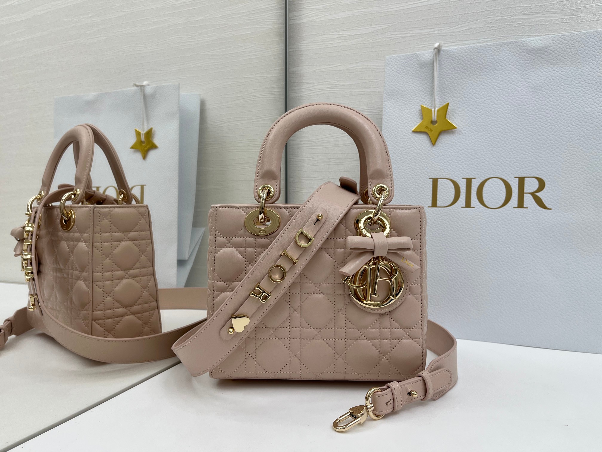 高仿Dior Lady D-Joy粉裸色蝴蝶結手提包 氣質精品風格小包