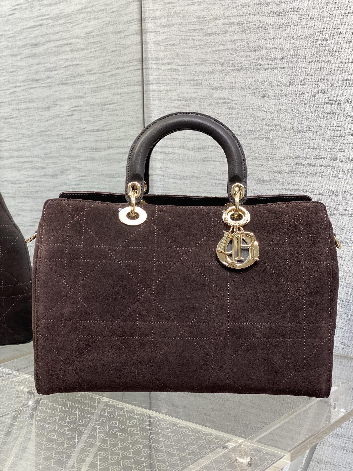 Dior 一比一深棕大款手提包 雙提把藤格設計真皮款| 14 Dior 一比一深棕大款手提包 雙提把藤格設計真皮款