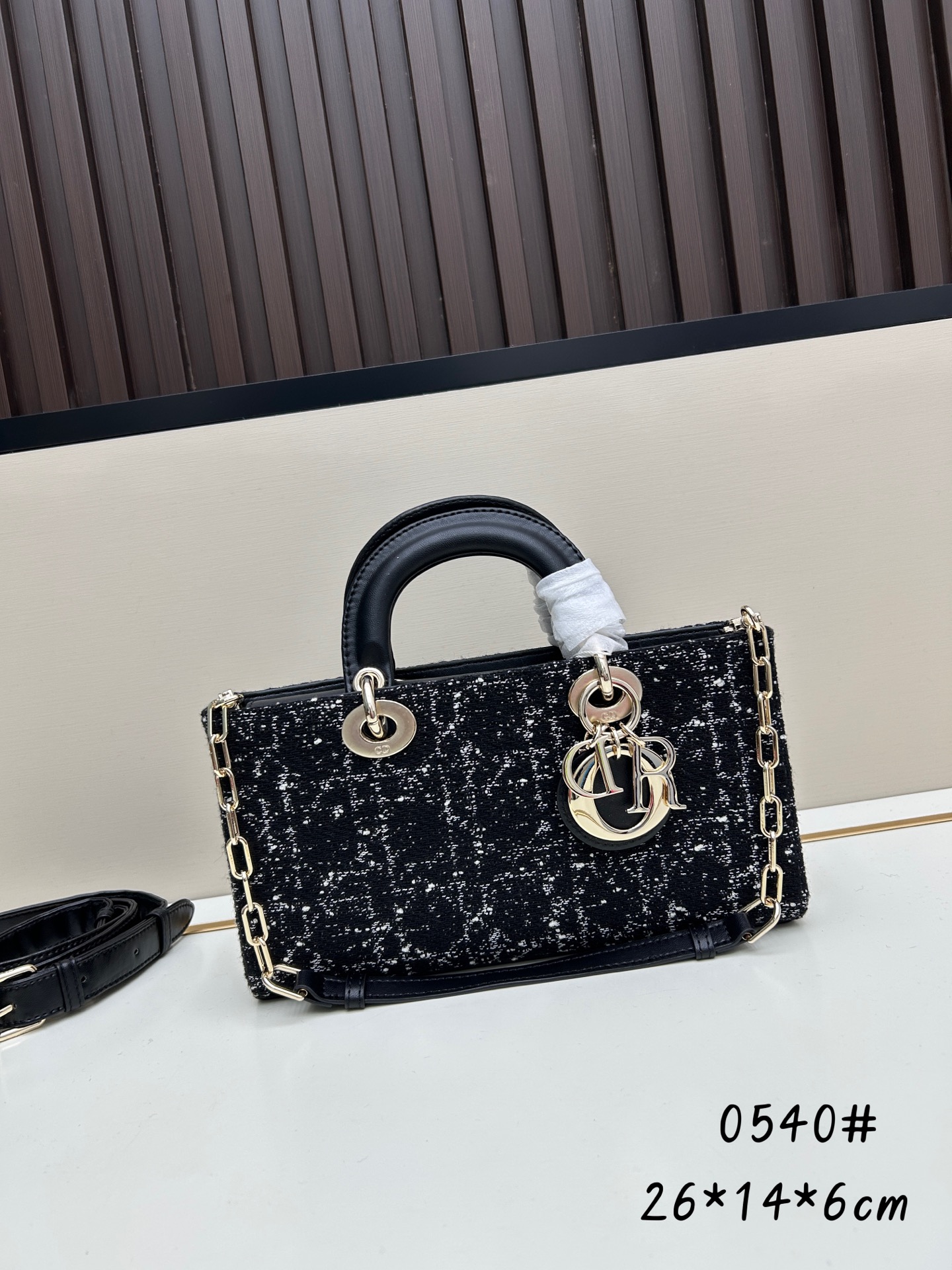 Dior A貨黑白格紋小方包 質感絨布鏈條設計日常通勤包
