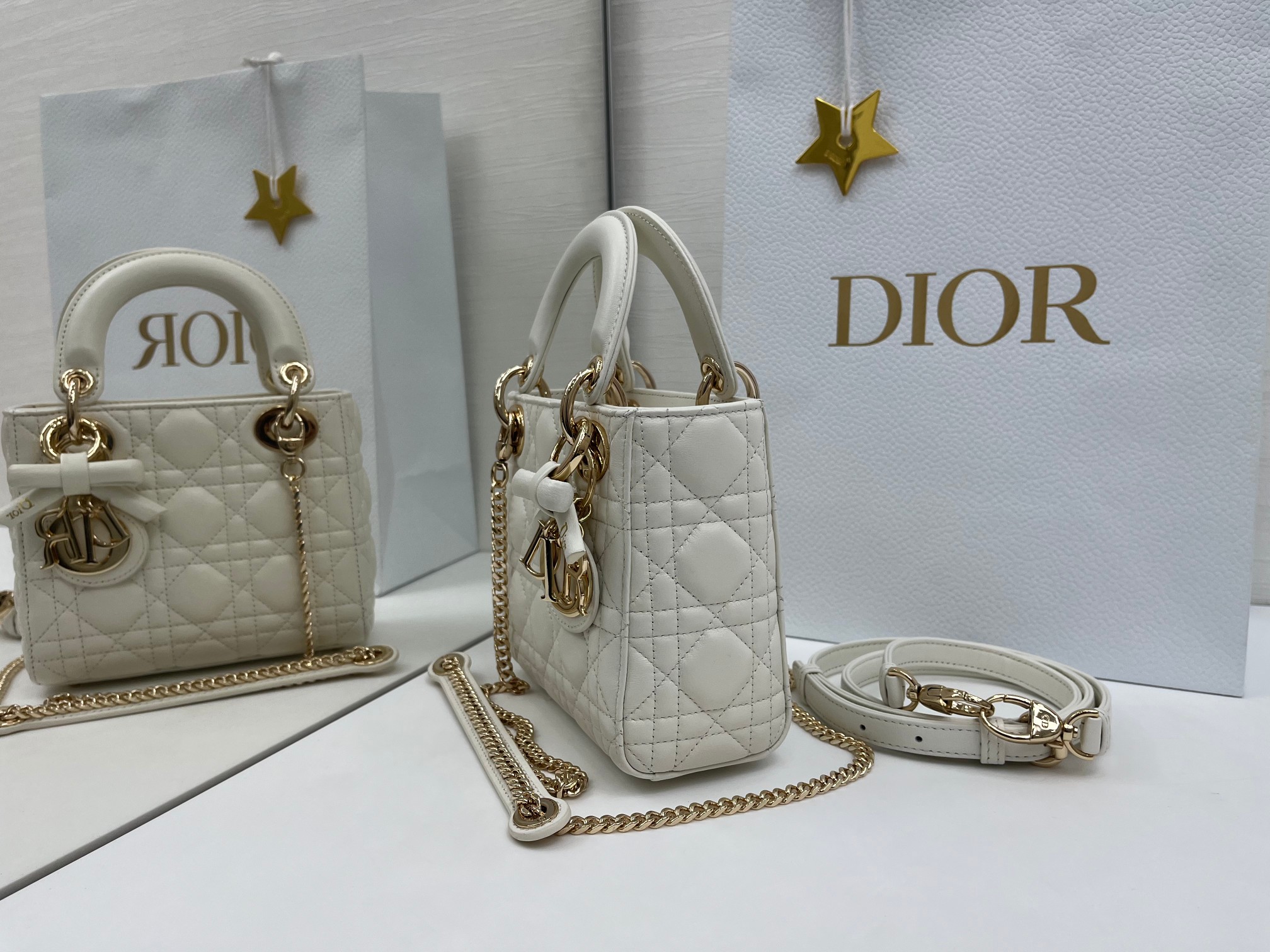 A貨Dior Lady D-Joy白色小包 金鍊蝴蝶結款式手提斜背兩用| 10 A貨Dior Lady D-Joy白色小包 金鍊蝴蝶結款式手提斜背兩用