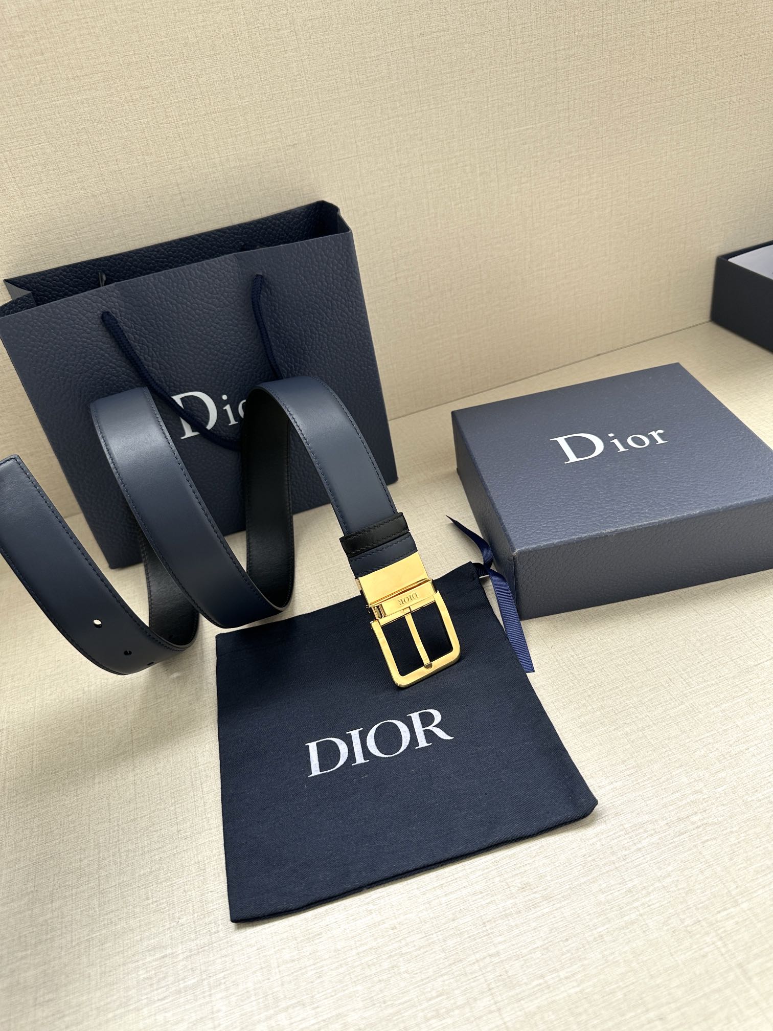 Dior高仿皮帶 男士藍皮金扣雙層設計 精品對標款式| 9 Dior高仿皮帶 男士藍皮金扣雙層設計 精品對標款式