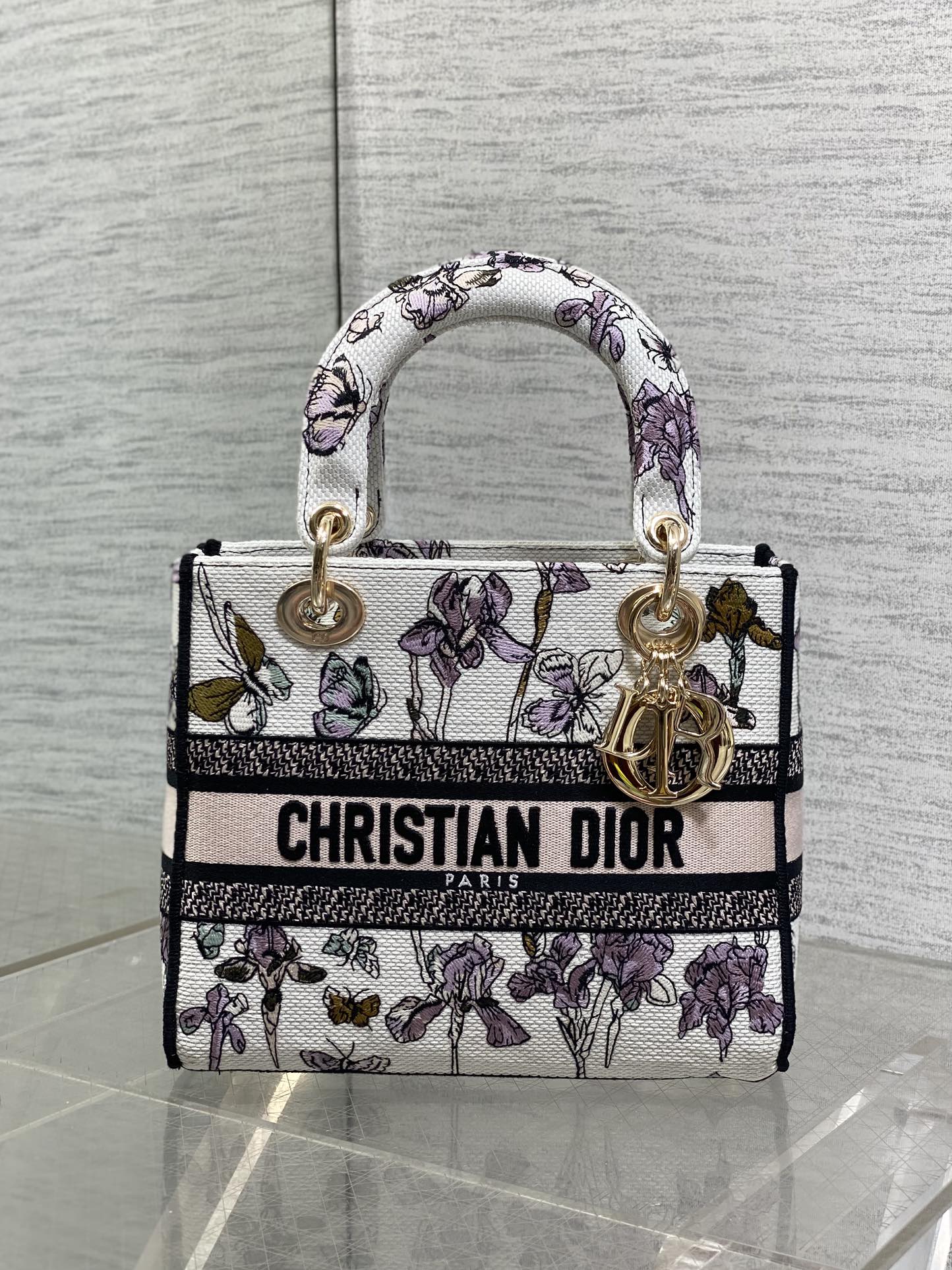 Dior一比一花卉刺繡托特包 白底紫花款 手提肩背兩用女包| 14 Dior一比一花卉刺繡托特包 白底紫花款 手提肩背兩用女包