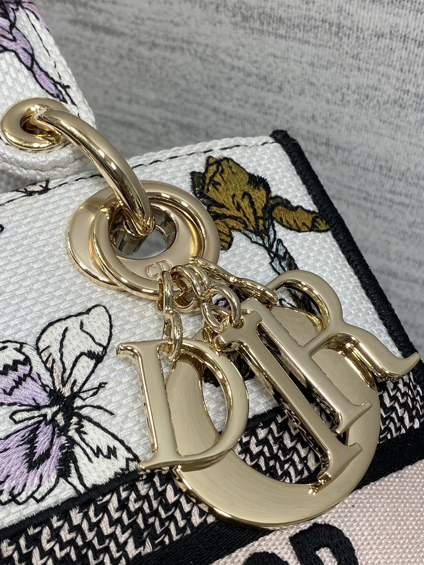 Dior一比一花卉刺繡托特包 白底紫花款 手提肩背兩用女包| 13 Dior一比一花卉刺繡托特包 白底紫花款 手提肩背兩用女包