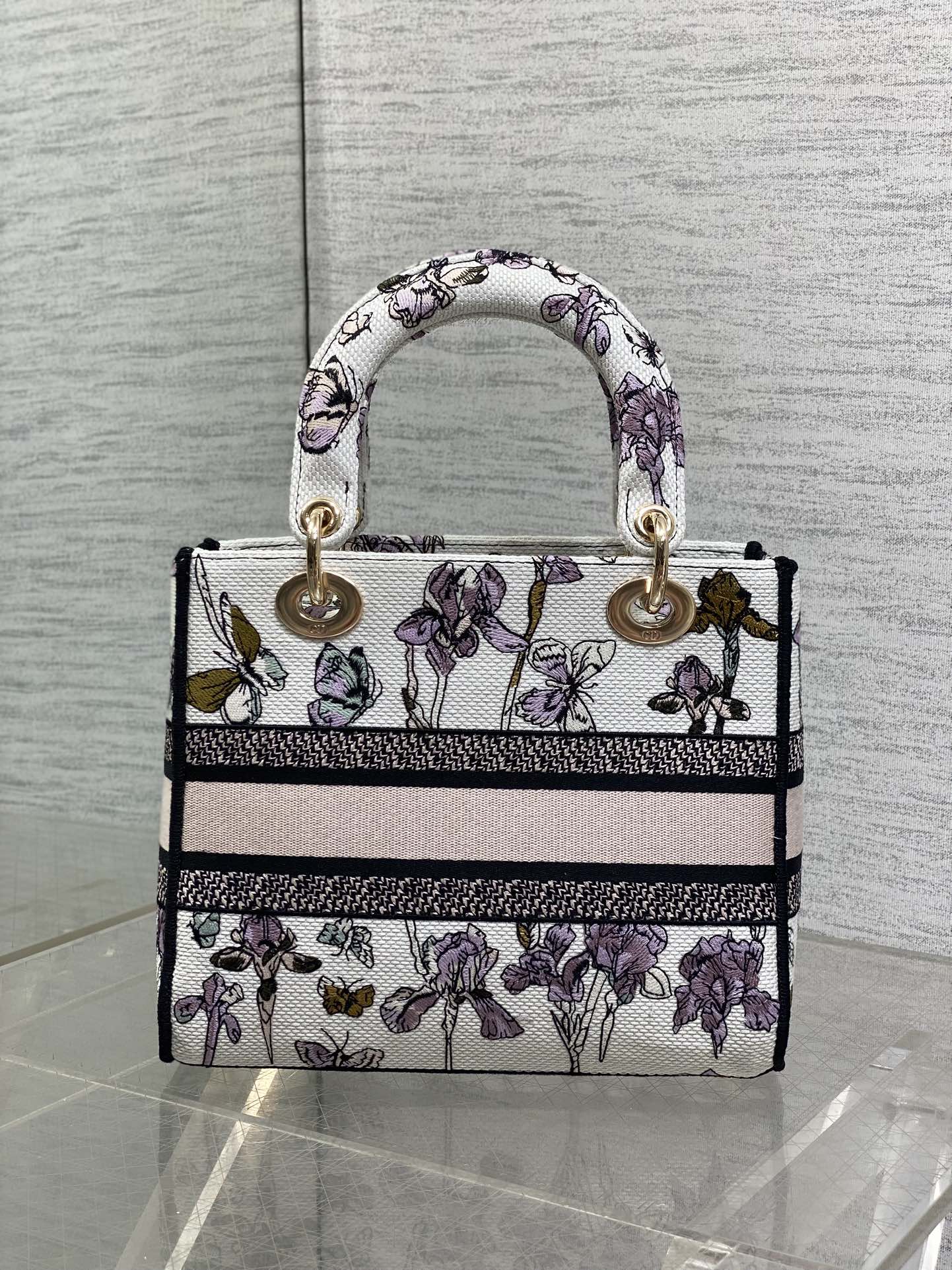 Dior一比一花卉刺繡托特包 白底紫花款 手提肩背兩用女包| 11 Dior一比一花卉刺繡托特包 白底紫花款 手提肩背兩用女包