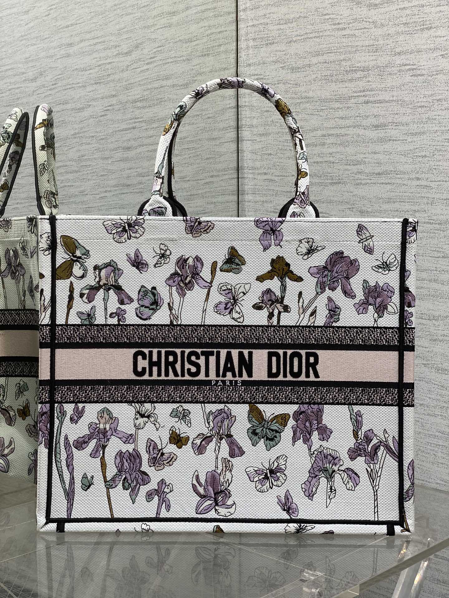 Dior 高仿Book Tote大號托特包 夢幻紫系花卉蝴蝶款