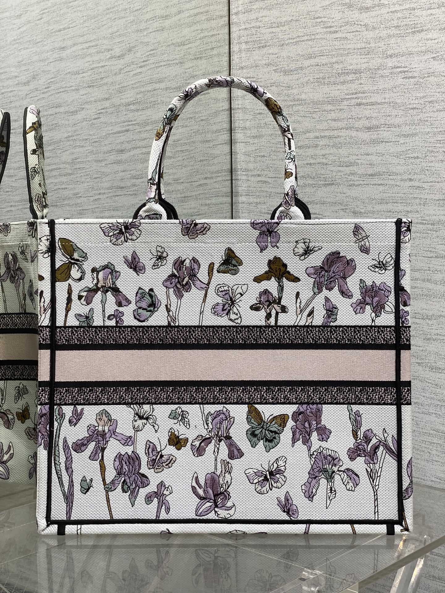 Dior 高仿Book Tote大號托特包 夢幻紫系花卉蝴蝶款