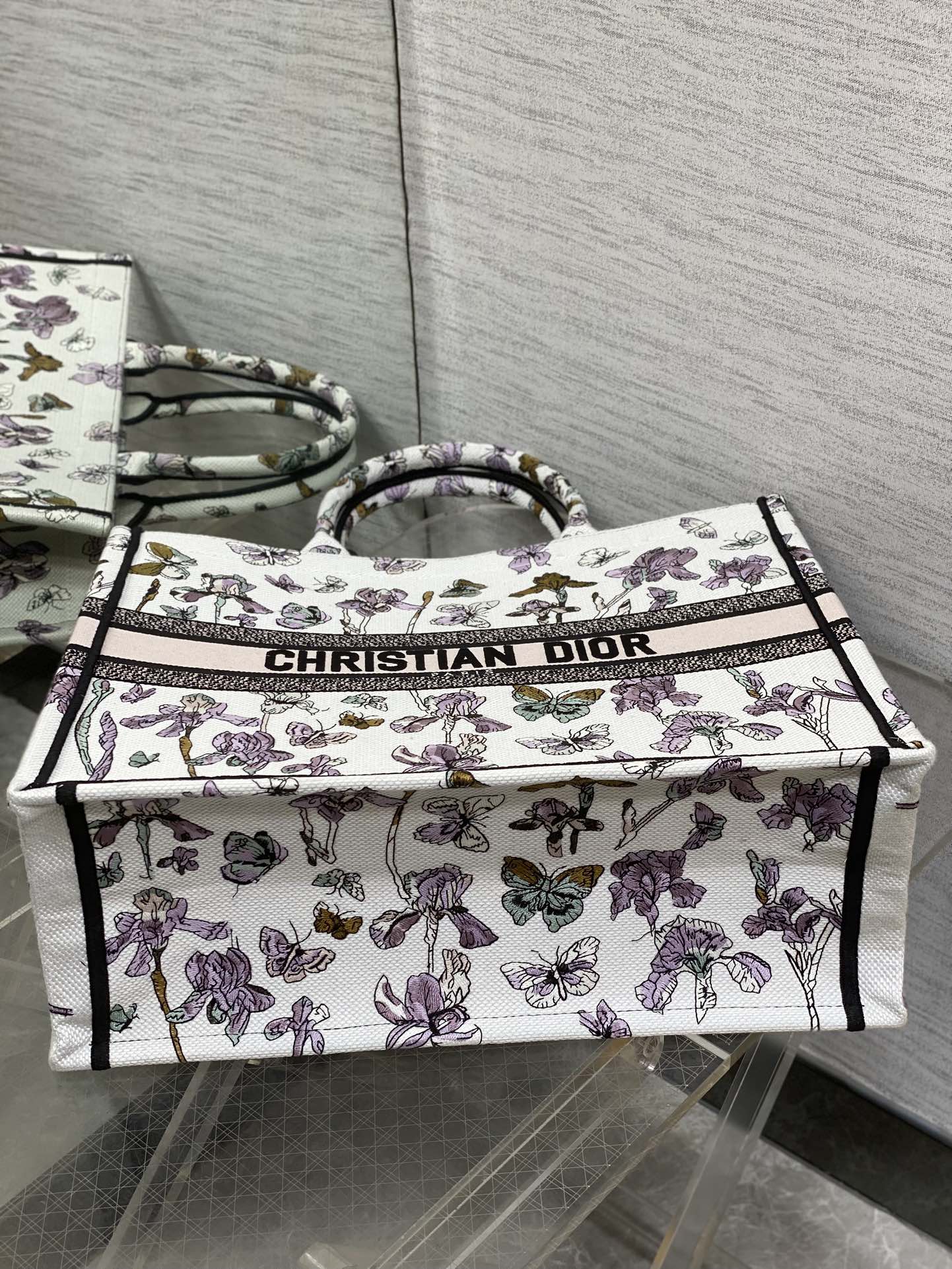 Dior 高仿Book Tote大號托特包 夢幻紫系花卉蝴蝶款