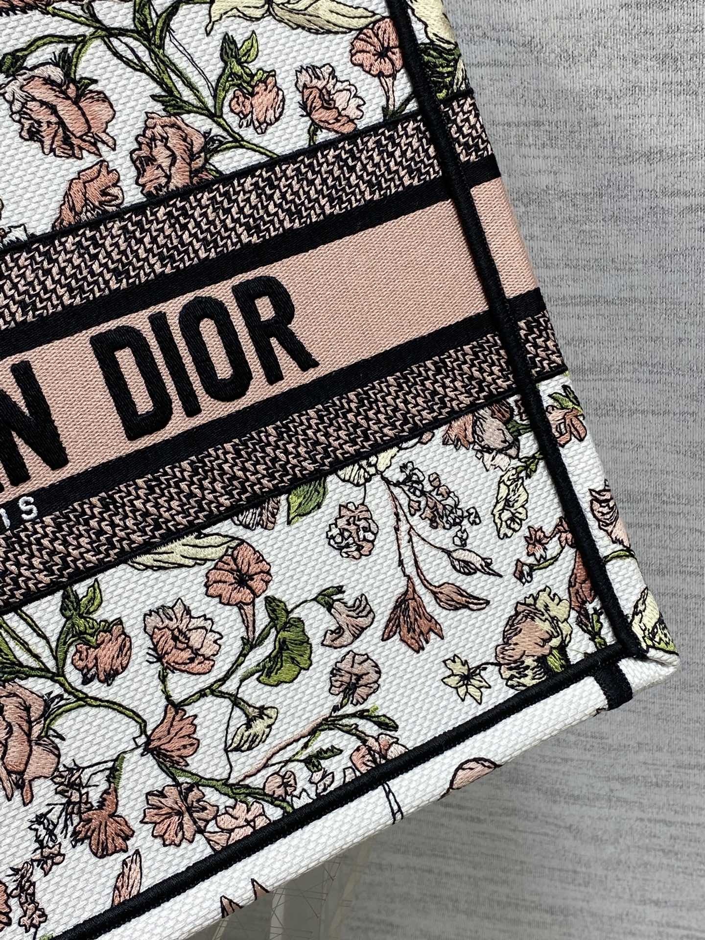 Dior 原單Book Tote中號托特包 粉色花卉圖騰 女士優雅手提包