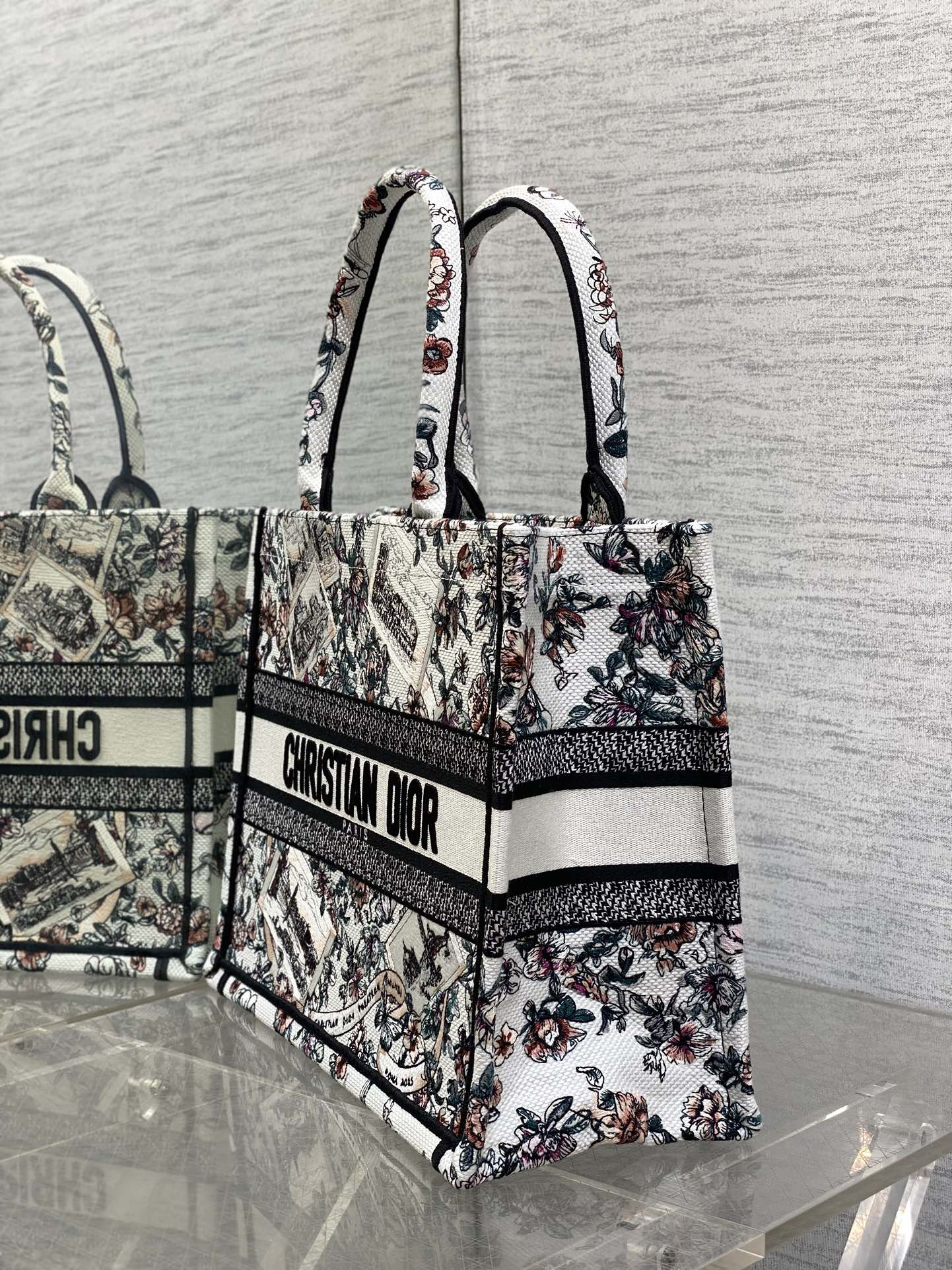 Dior 高仿Book Tote中號旅遊風格托特包 城市明信片刺繡設計