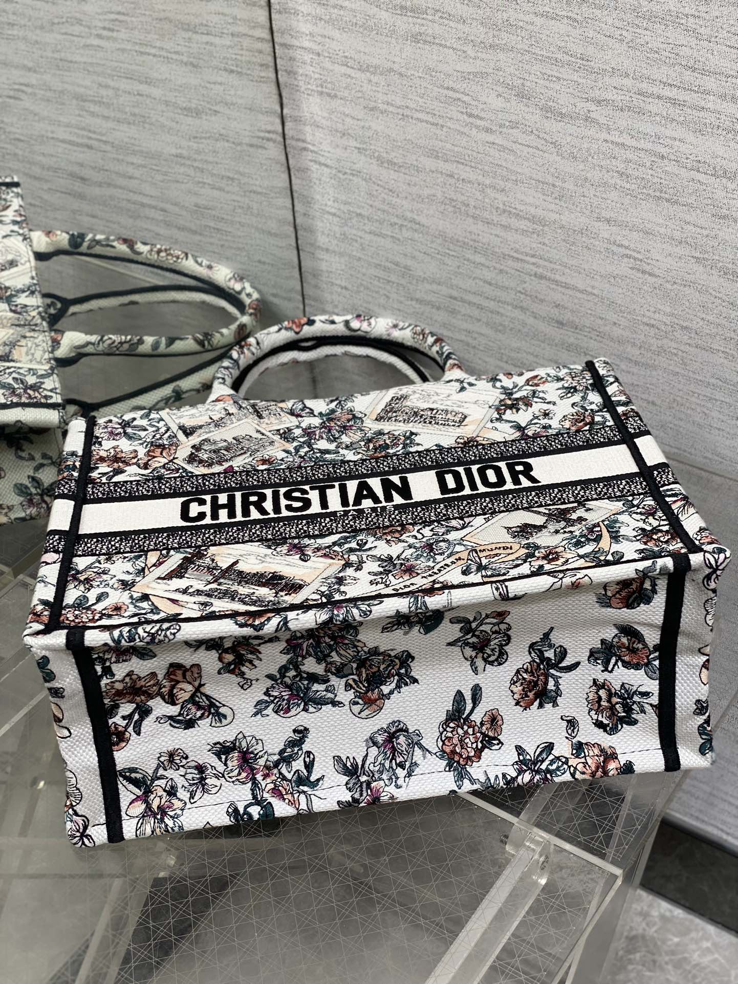 Dior 高仿Book Tote中號旅遊風格托特包 城市明信片刺繡設計