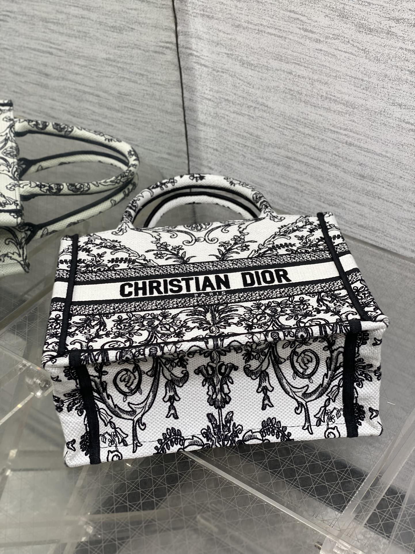 Dior A貨Book Tote小號黑白巴洛克刺繡托特包 歐風復古女款