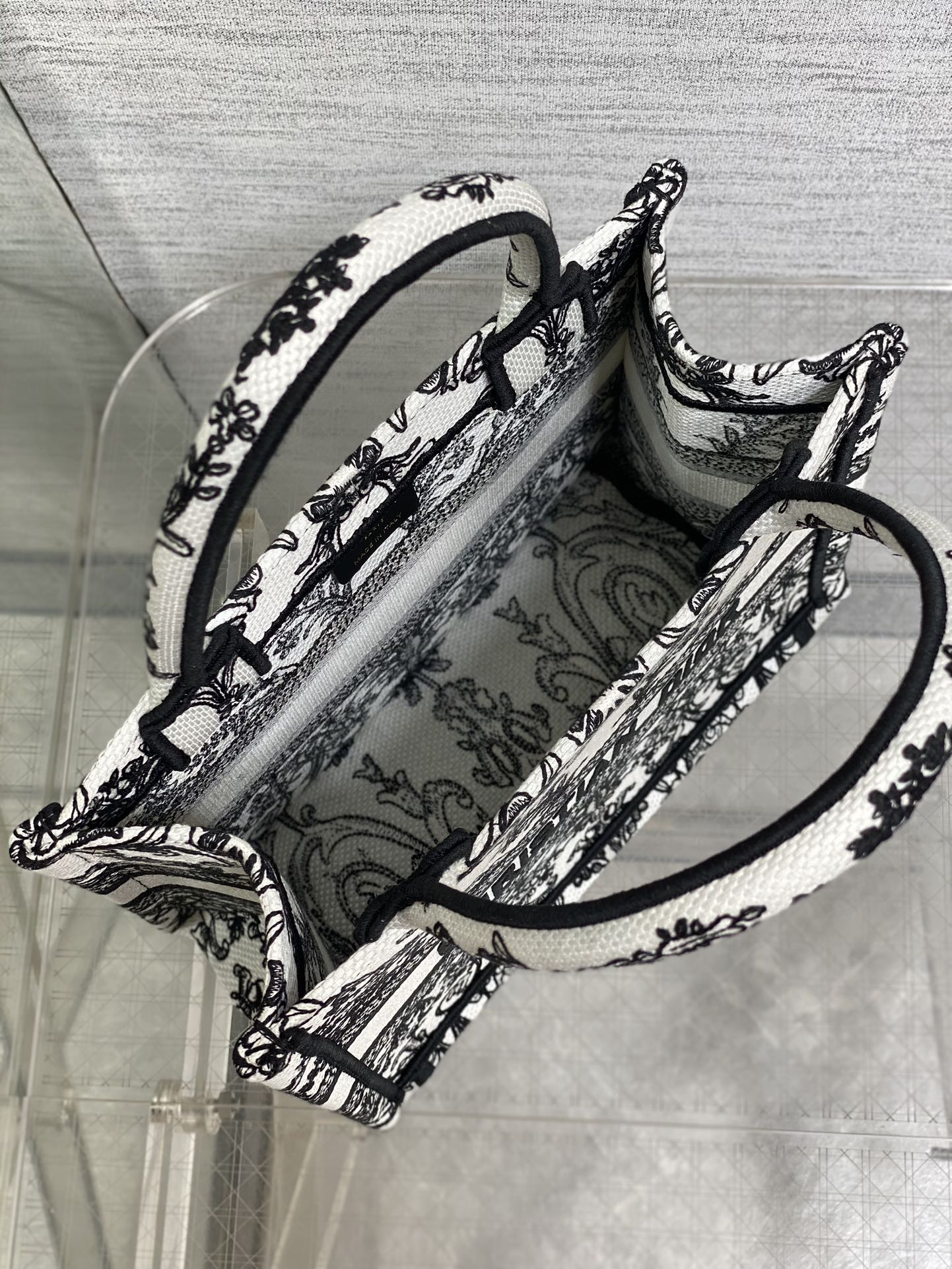 Dior A貨Book Tote小號黑白巴洛克刺繡托特包 歐風復古女款