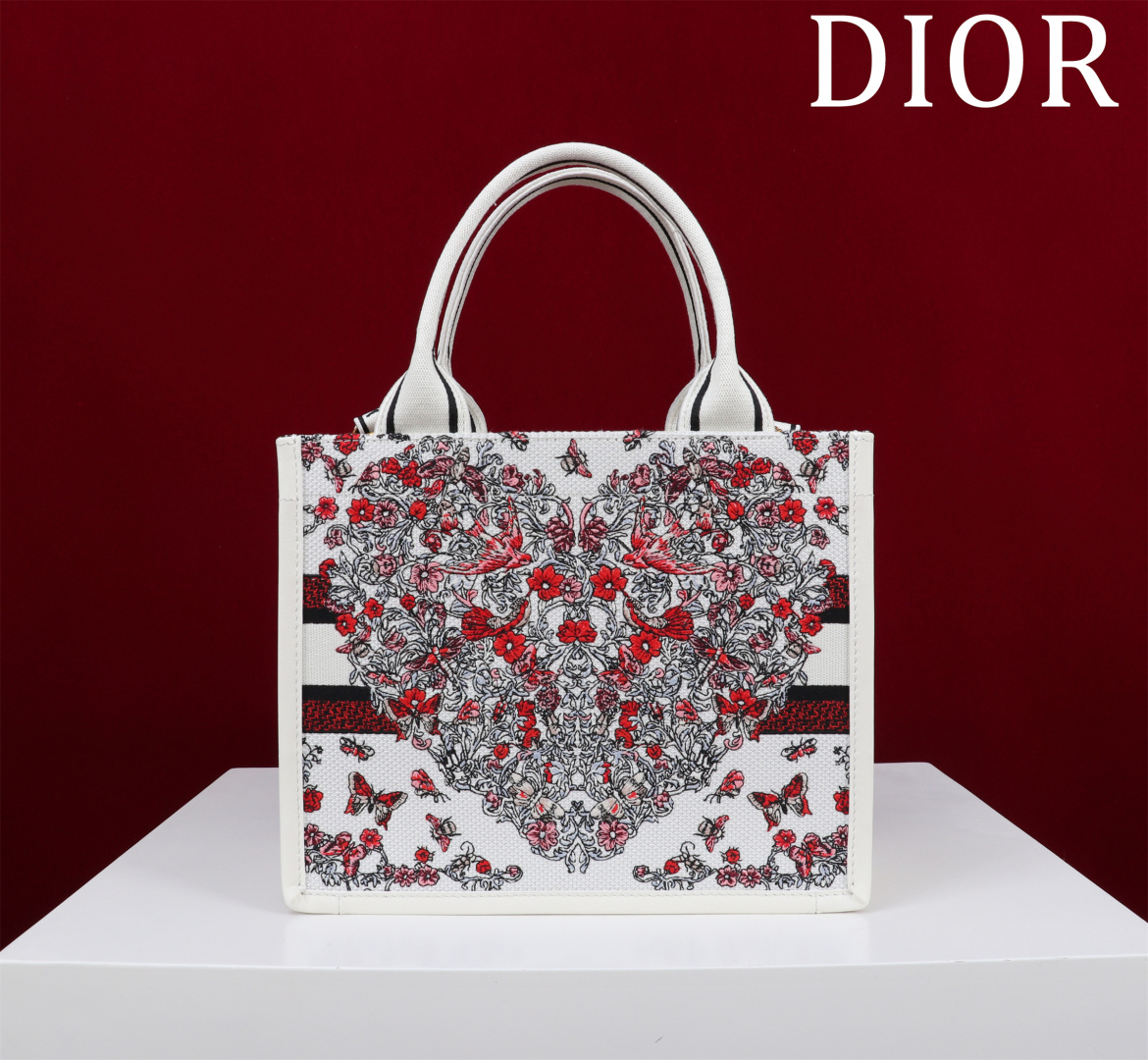 A貨Dior Book Tote 花卉刺繡迷你托特包 紅黑拼色