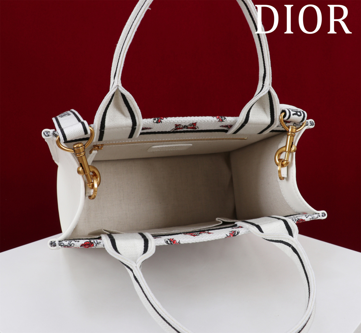 A貨Dior Book Tote 花卉刺繡迷你托特包 紅黑拼色