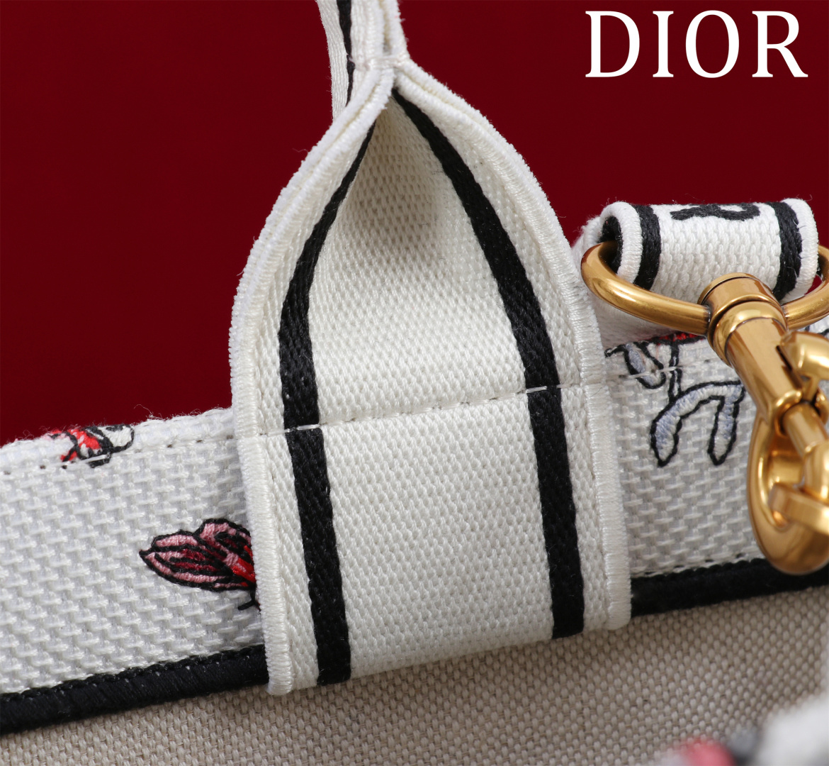 A貨Dior Book Tote 花卉刺繡迷你托特包 紅黑拼色