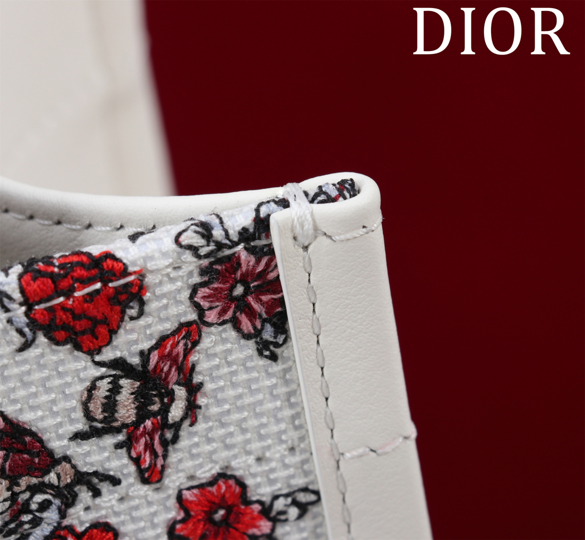 A貨Dior Book Tote 花卉刺繡迷你托特包 紅黑拼色