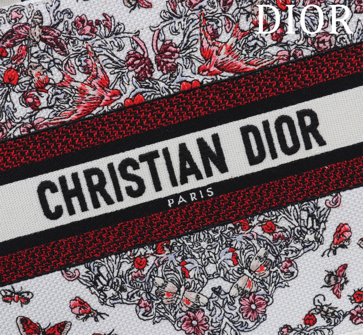 A貨Dior Book Tote 花卉刺繡迷你托特包 紅黑拼色
