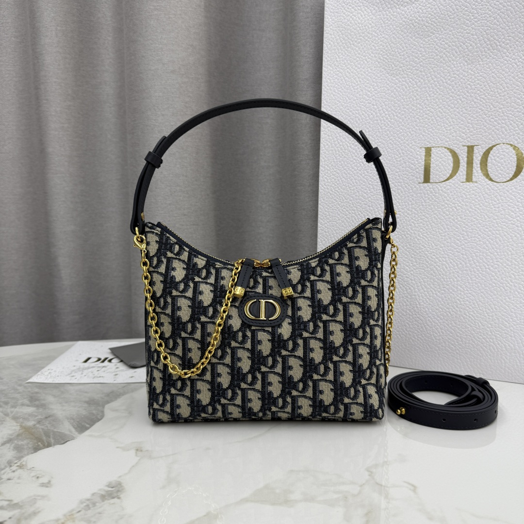 Dior高仿30 Montaigne半月包 老花織布款 女用拉鍊肩背小包