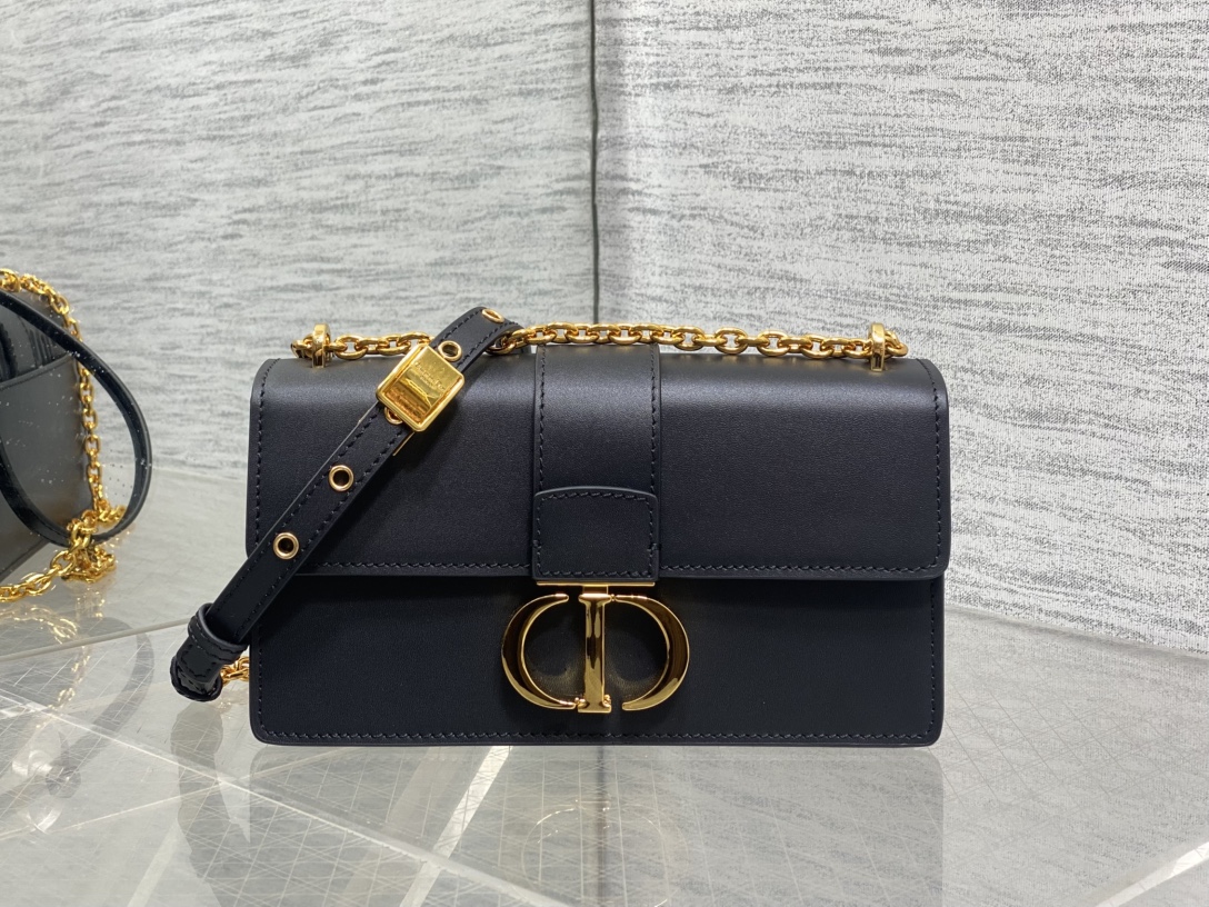 Dior原單30 Montaigne金鍊包 女士黑色簡約皮革斜背包| 14 Dior原單30 Montaigne金鍊包 女士黑色簡約皮革斜背包