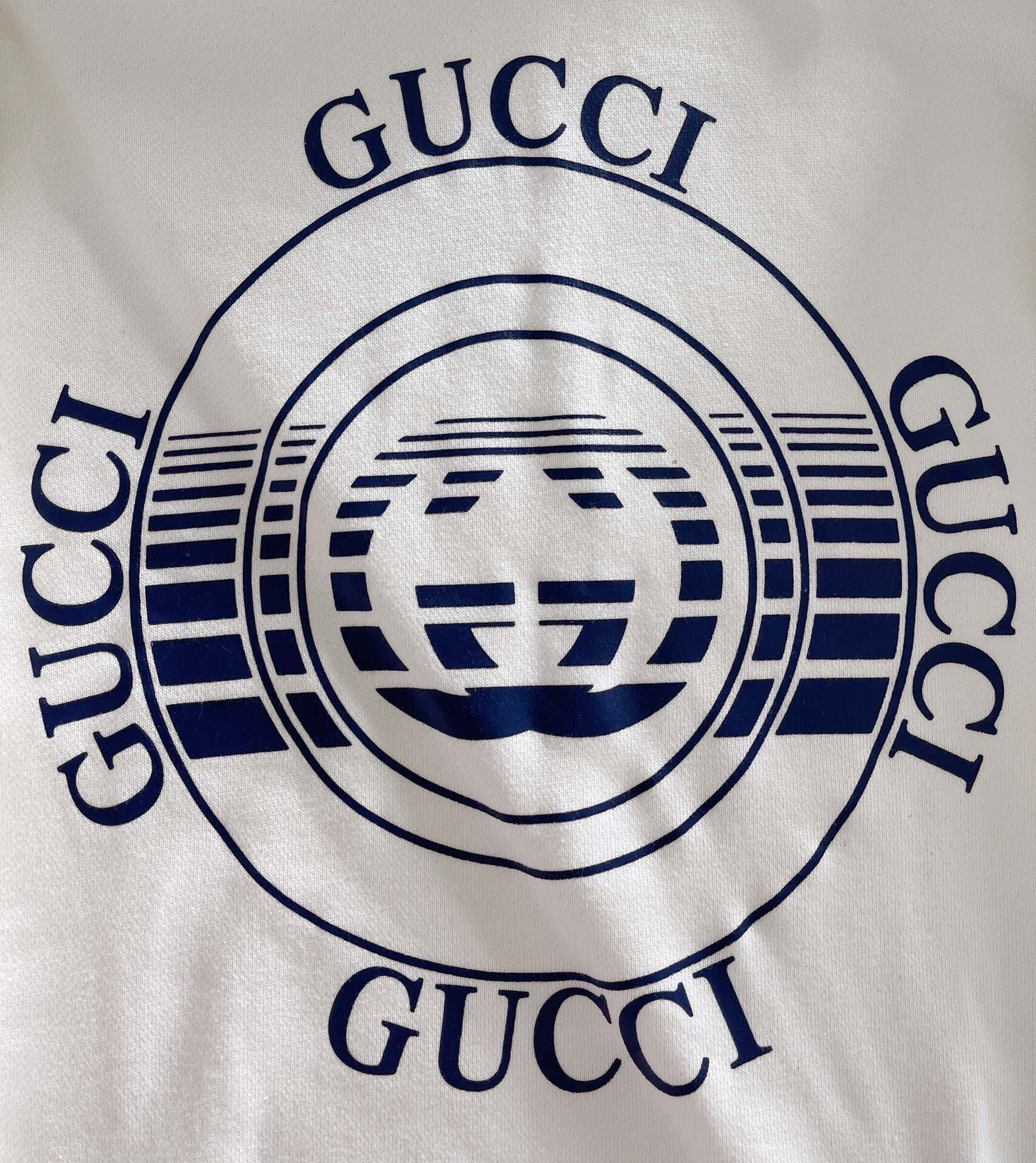 Gucci高仿男士白色連帽衛衣 深藍圓形復古Logo 印花設計質感升級| 10 Gucci高仿男士白色連帽衛衣 深藍圓形復古Logo 印花設計質感升級