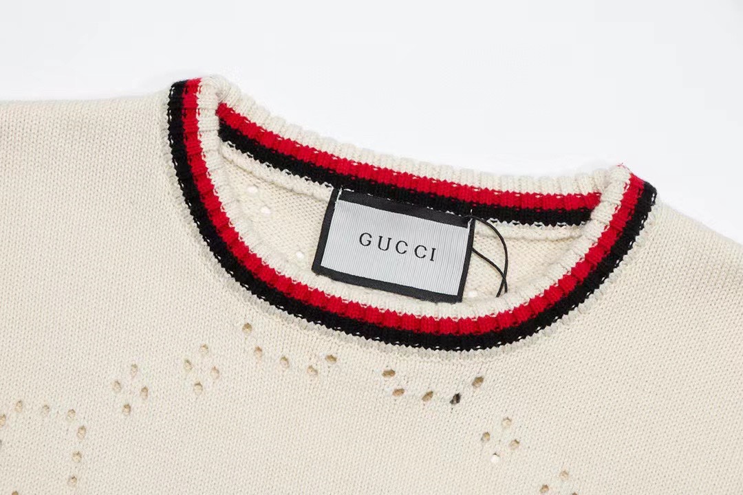 Gucci A貨白色GG鏤空毛衣圓領剪裁內搭外穿皆宜| 8 Gucci A貨白色GG鏤空毛衣圓領剪裁內搭外穿皆宜