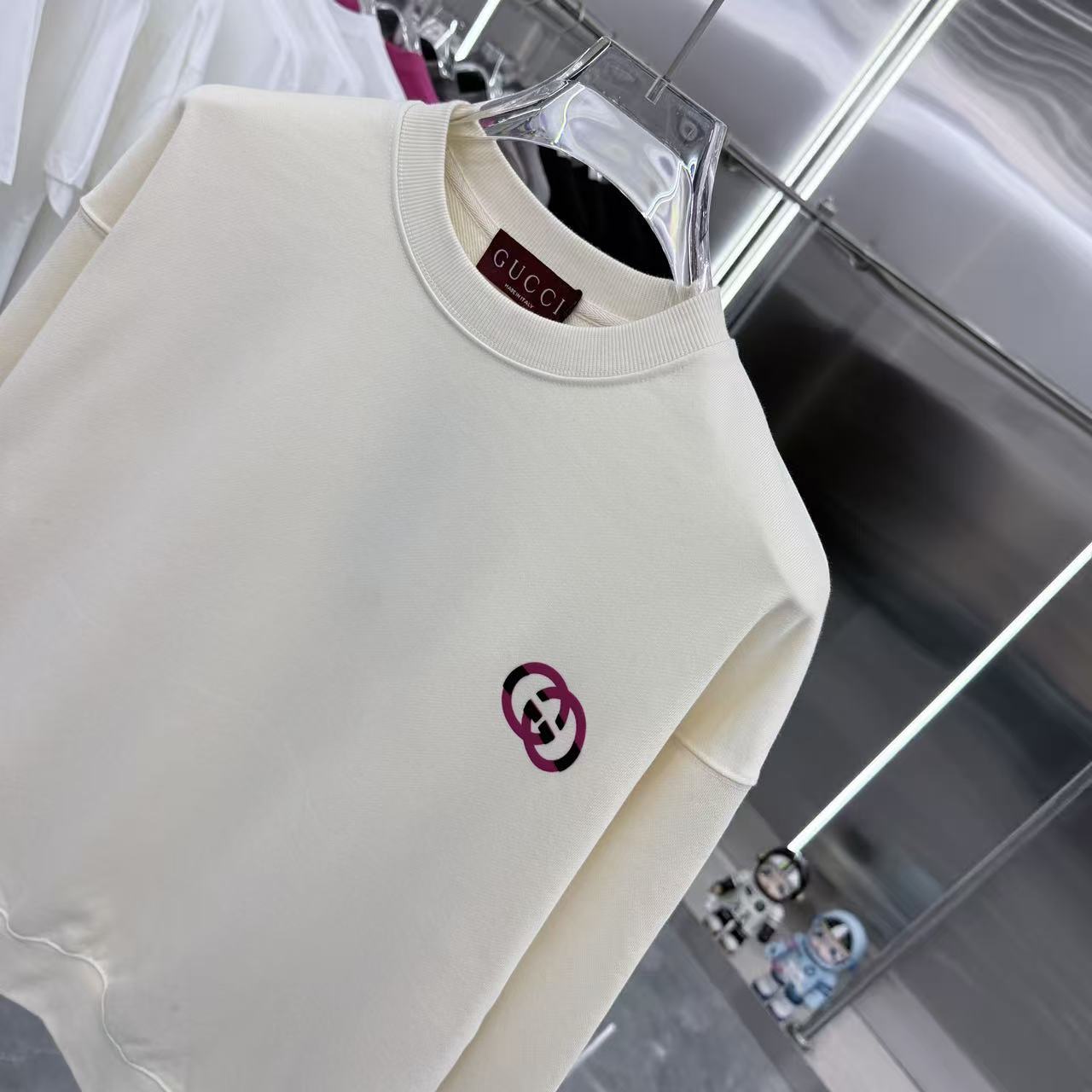 Gucci一比一白色圓領衛衣紅色雙G小LOGO簡約百搭| 11 Gucci一比一白色圓領衛衣紅色雙G小LOGO簡約百搭