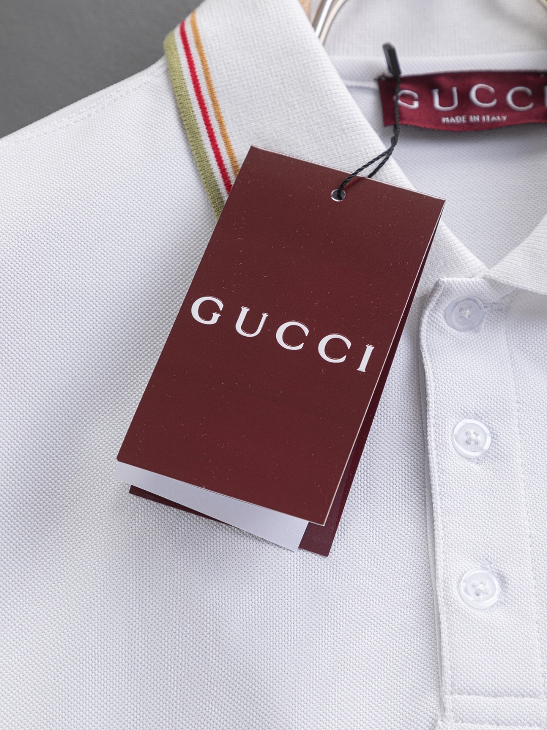 Gucci高仿白色POLO衫男士款撞色條紋領百搭簡潔設計| 16 Gucci高仿白色POLO衫男士款撞色條紋領百搭簡潔設計