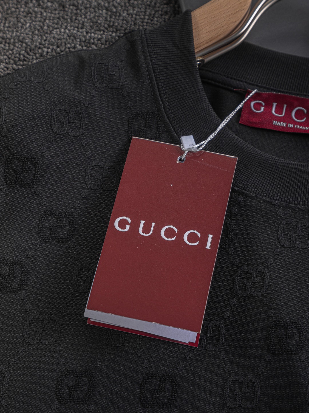 Gucci一比一黑色GG滿版短袖T恤低調立體提花男女同款| 16 Gucci一比一黑色GG滿版短袖T恤低調立體提花男女同款