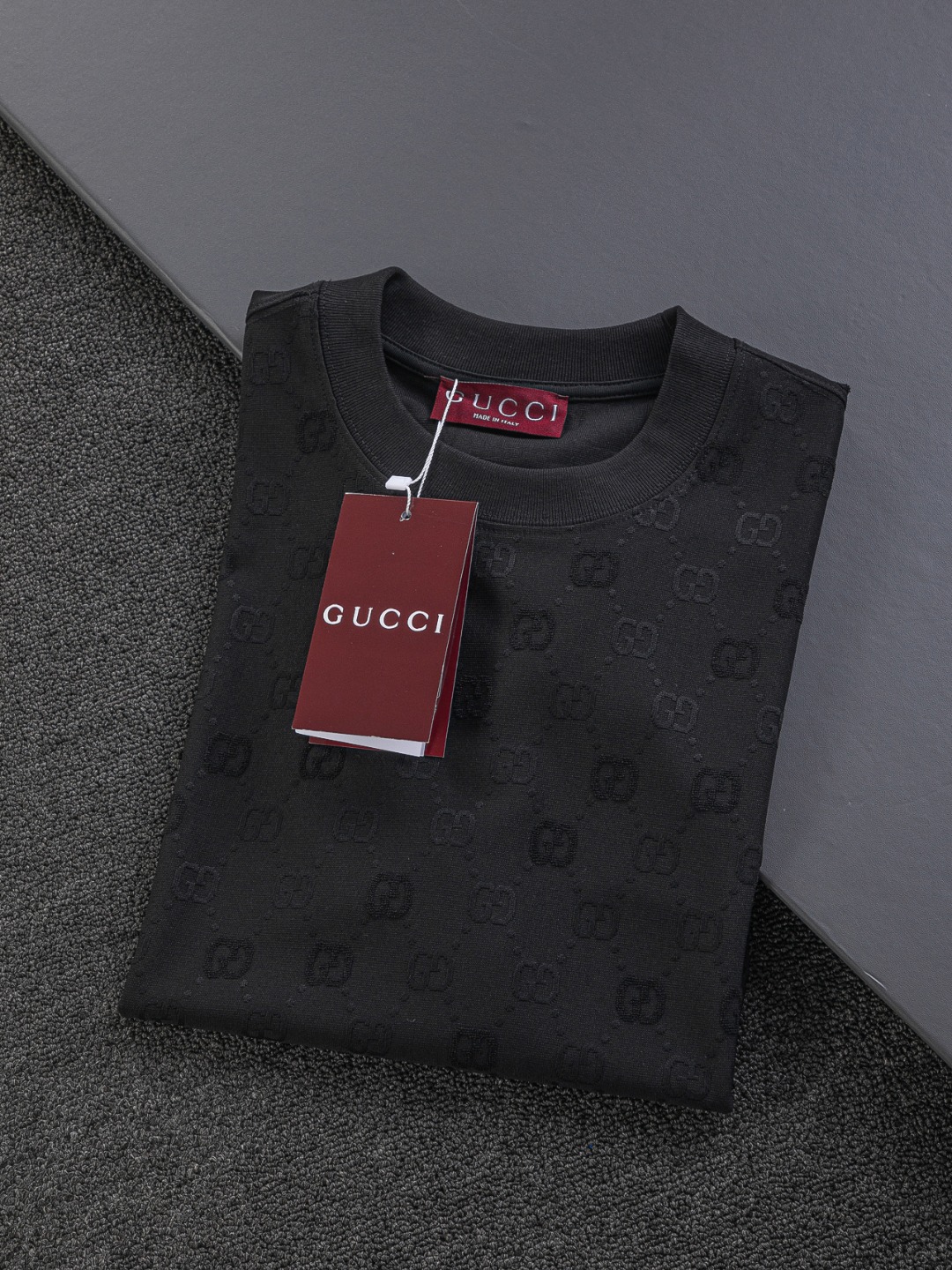 Gucci一比一黑色GG滿版短袖T恤低調立體提花男女同款| 12 Gucci一比一黑色GG滿版短袖T恤低調立體提花男女同款