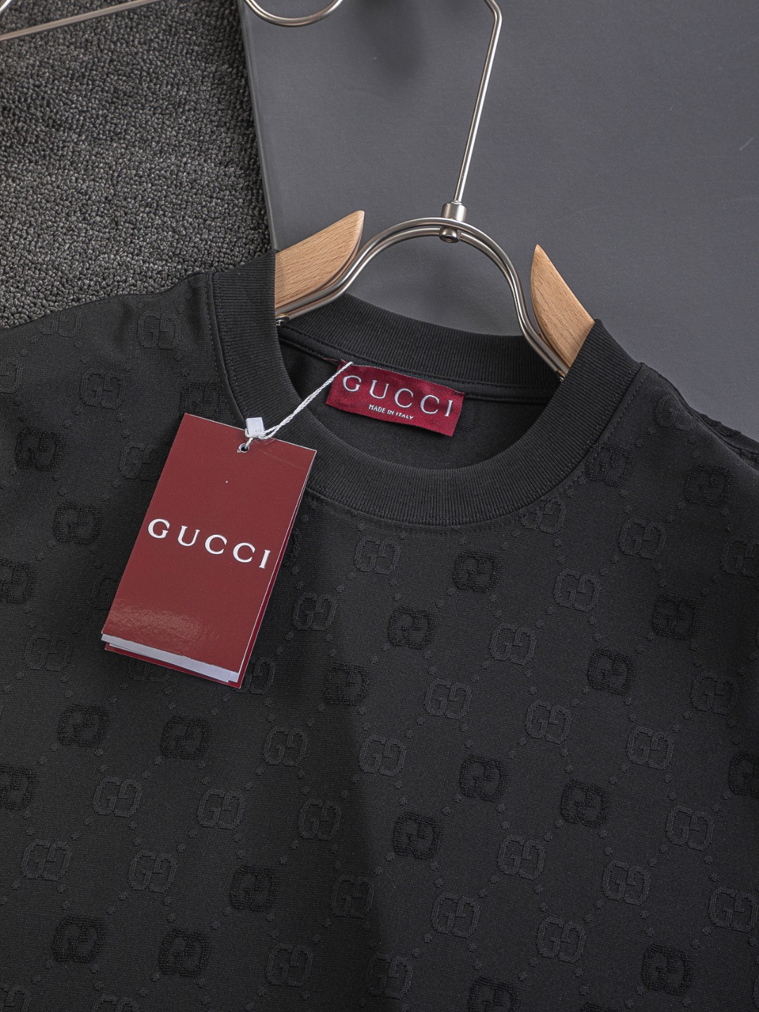 Gucci一比一黑色GG滿版短袖T恤低調立體提花男女同款| 11 Gucci一比一黑色GG滿版短袖T恤低調立體提花男女同款