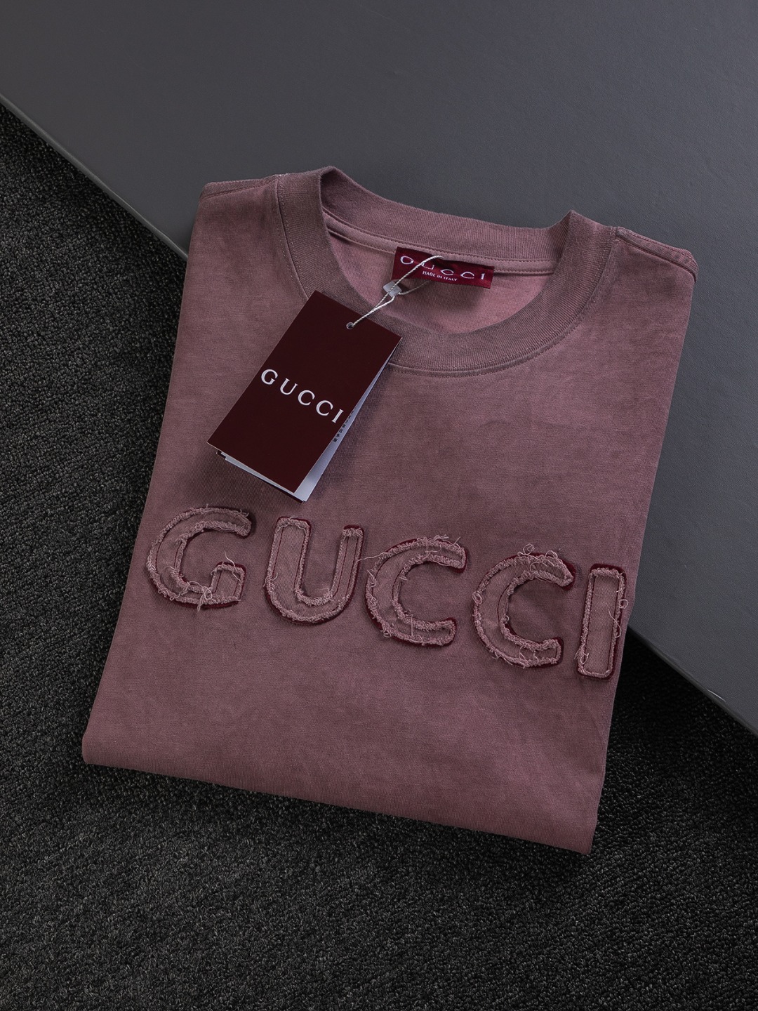 Gucci原單短袖T恤男士紫紅水洗設計立體刺繡LOGO休閒款| 13 Gucci原單短袖T恤男士紫紅水洗設計立體刺繡LOGO休閒款