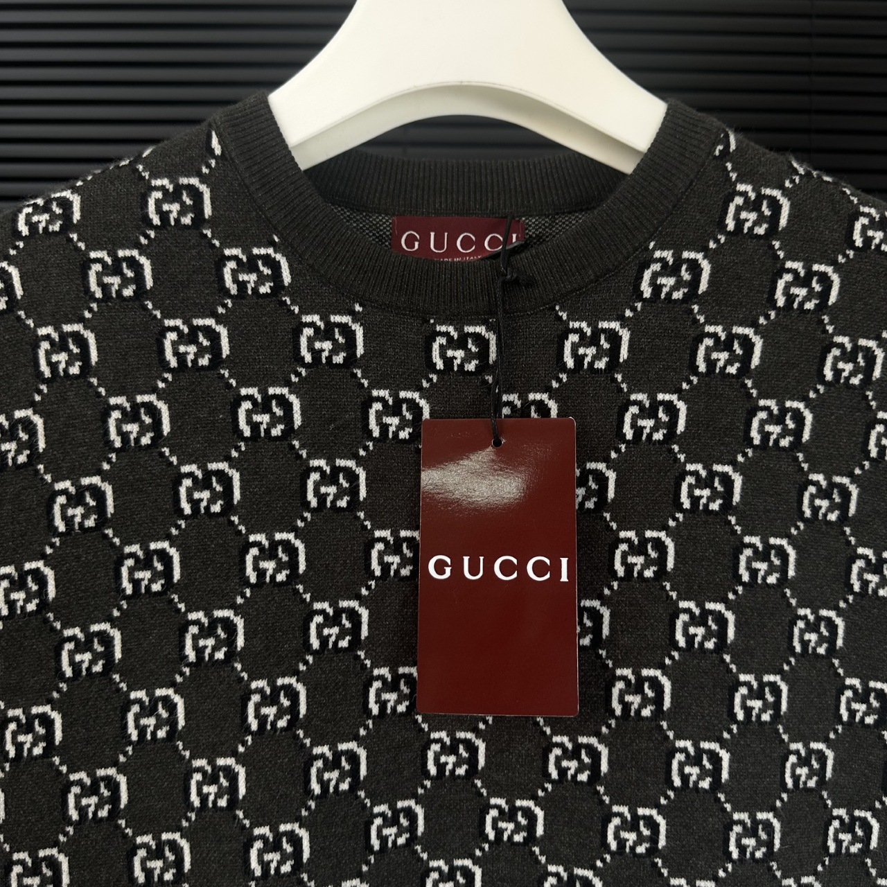 Gucci一比一長袖毛衣灰黑GG提花滿版圓領修身針織上衣| 7 Gucci一比一長袖毛衣灰黑GG提花滿版圓領修身針織上衣