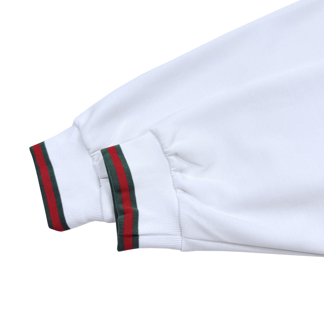 Gucci高仿長袖上衣白色紅綠羅紋滾邊簡約刺繡設計| 9 Gucci高仿長袖上衣白色紅綠羅紋滾邊簡約刺繡設計