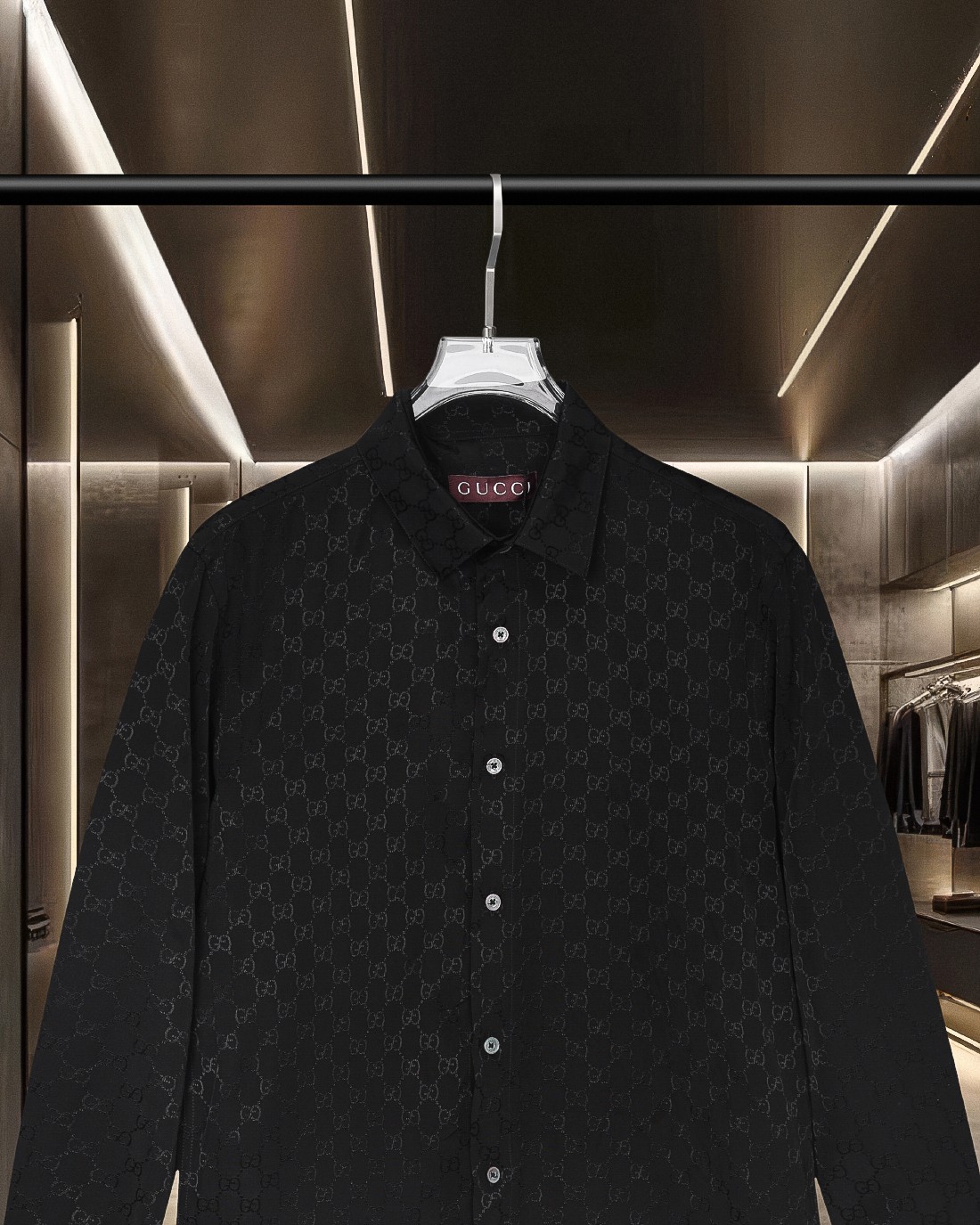 Gucci高仿男士黑色襯衫 GG壓紋質感設計正裝休閒兩用| 13 Gucci高仿男士黑色襯衫 GG壓紋質感設計正裝休閒兩用