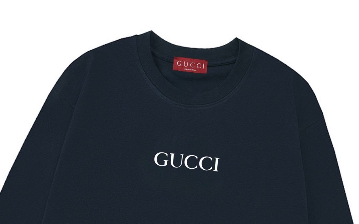 Gucci高仿藏藍色LOGO印花長袖T恤 男士簡約百搭款| 12 Gucci高仿藏藍色LOGO印花長袖T恤 男士簡約百搭款