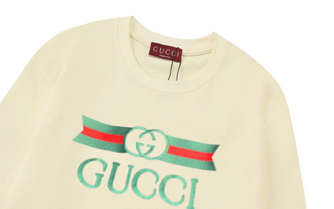 Gucci原單米色復古刺繡LOGO長袖T恤 雙G緹花經典還原| 12 Gucci原單米色復古刺繡LOGO長袖T恤 雙G緹花經典還原