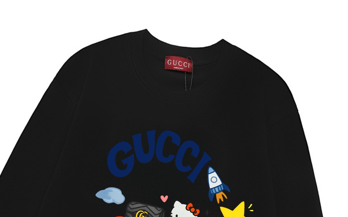 Gucci 高仿黑色長袖T恤 Hello Kitty插畫火箭圖案 潮系穿搭| 12 Gucci 高仿黑色長袖T恤 Hello Kitty插畫火箭圖案 潮系穿搭