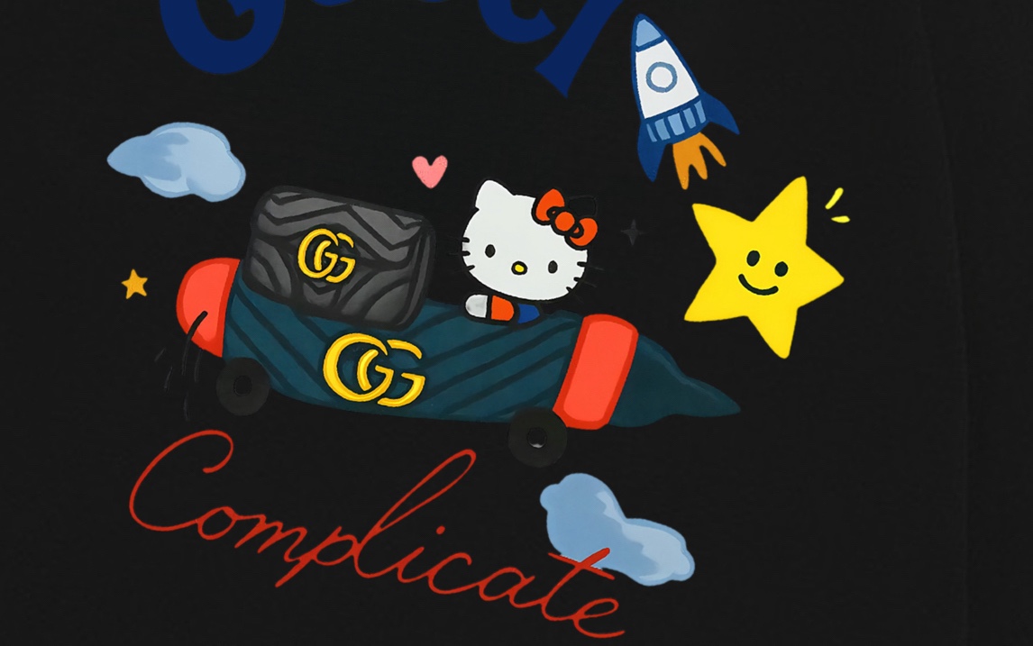 Gucci 高仿黑色長袖T恤 Hello Kitty插畫火箭圖案 潮系穿搭| 11 Gucci 高仿黑色長袖T恤 Hello Kitty插畫火箭圖案 潮系穿搭