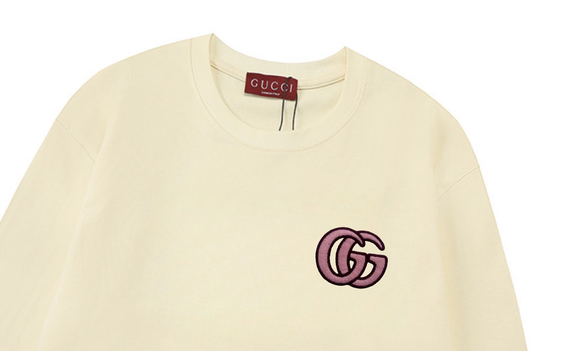 Gucci 高仿男士長袖T恤 奶油白刺繡GG經典標誌| 12 Gucci 高仿男士長袖T恤 奶油白刺繡GG經典標誌