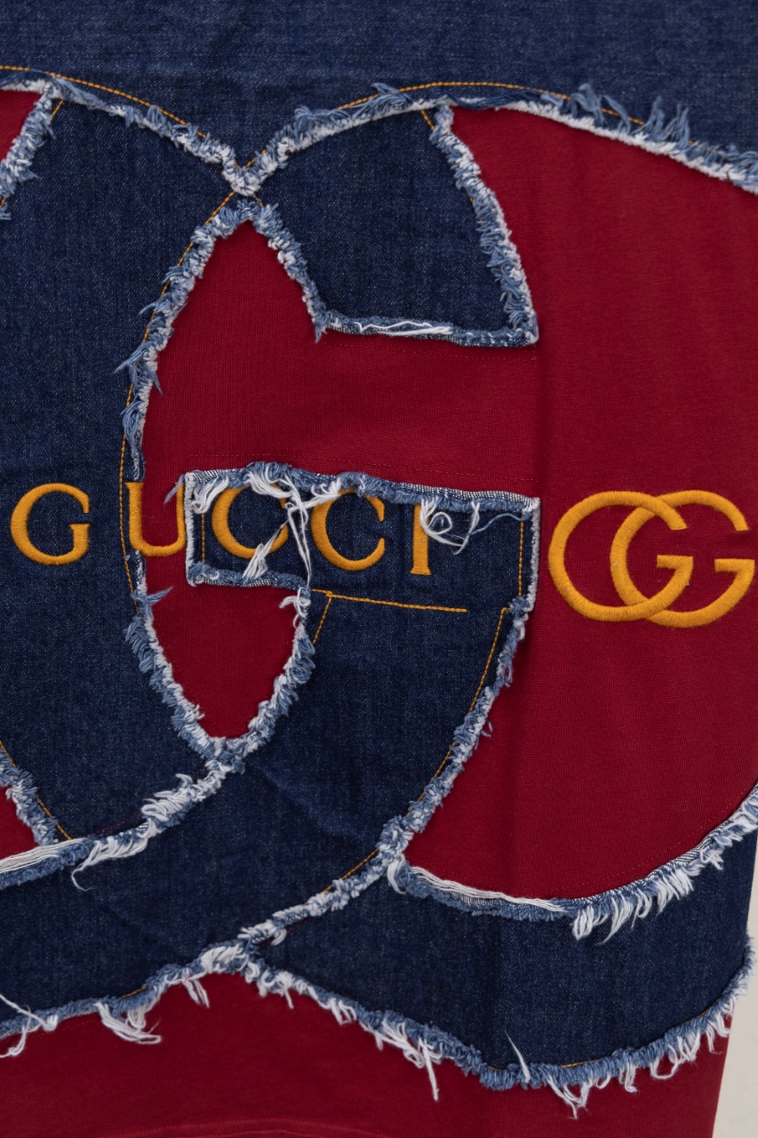 Gucci 一比一紅色短袖T恤 牛仔拼接GG Logo立體設計| 9 Gucci 一比一紅色短袖T恤 牛仔拼接GG Logo立體設計