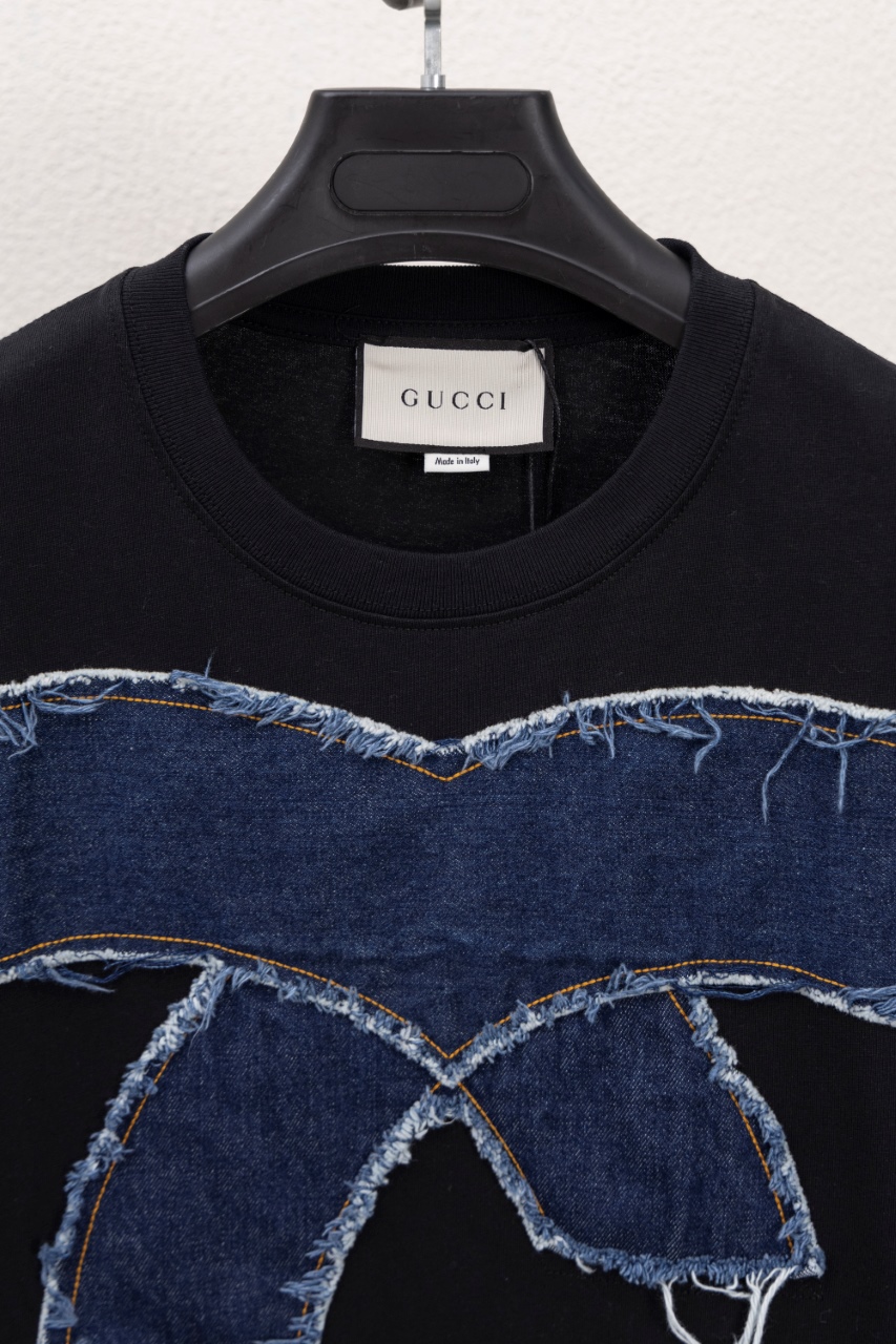 Gucci A貨黑色牛仔拼接GG Logo短袖 潮流重磅設計| 13 Gucci A貨黑色牛仔拼接GG Logo短袖 潮流重磅設計