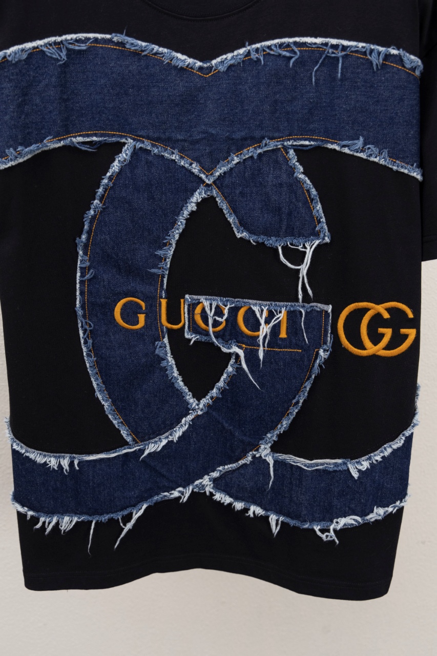 Gucci A貨黑色牛仔拼接GG Logo短袖 潮流重磅設計| 10 Gucci A貨黑色牛仔拼接GG Logo短袖 潮流重磅設計
