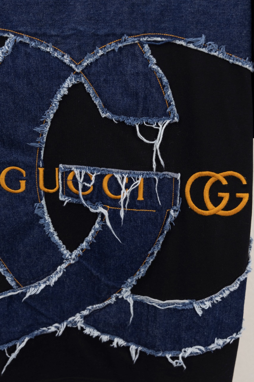 Gucci A貨黑色牛仔拼接GG Logo短袖 潮流重磅設計| 9 Gucci A貨黑色牛仔拼接GG Logo短袖 潮流重磅設計