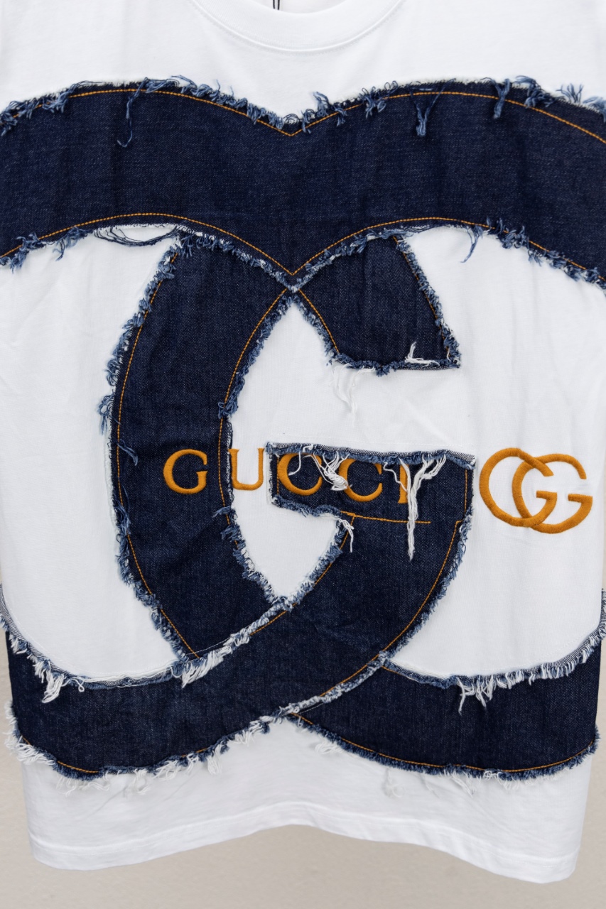Gucci 高仿短袖T恤 男款白色GG牛仔拼接 潮流質感款| 10 Gucci 高仿短袖T恤 男款白色GG牛仔拼接 潮流質感款