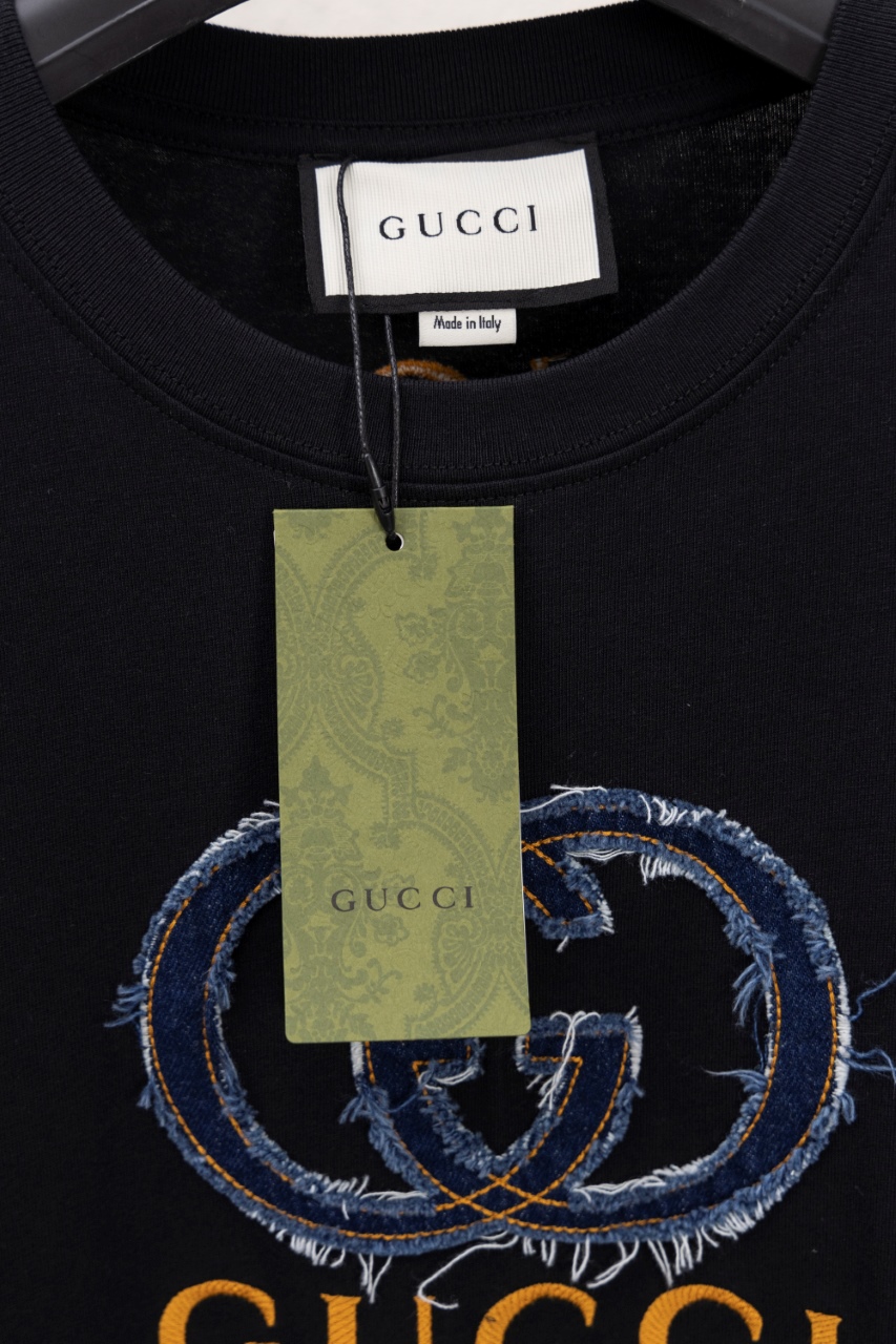 Gucci高仿黑色短袖T恤 GG牛仔拼接標誌潮流款| 11 Gucci高仿黑色短袖T恤 GG牛仔拼接標誌潮流款