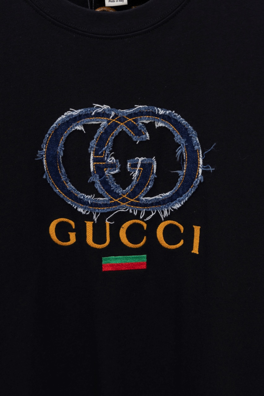Gucci高仿黑色短袖T恤 GG牛仔拼接標誌潮流款| 8 Gucci高仿黑色短袖T恤 GG牛仔拼接標誌潮流款